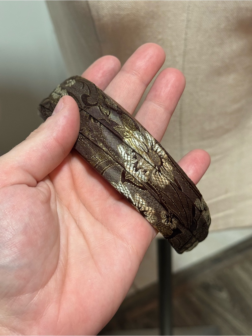 Metallic Floral Brown Headband with Gold Accents